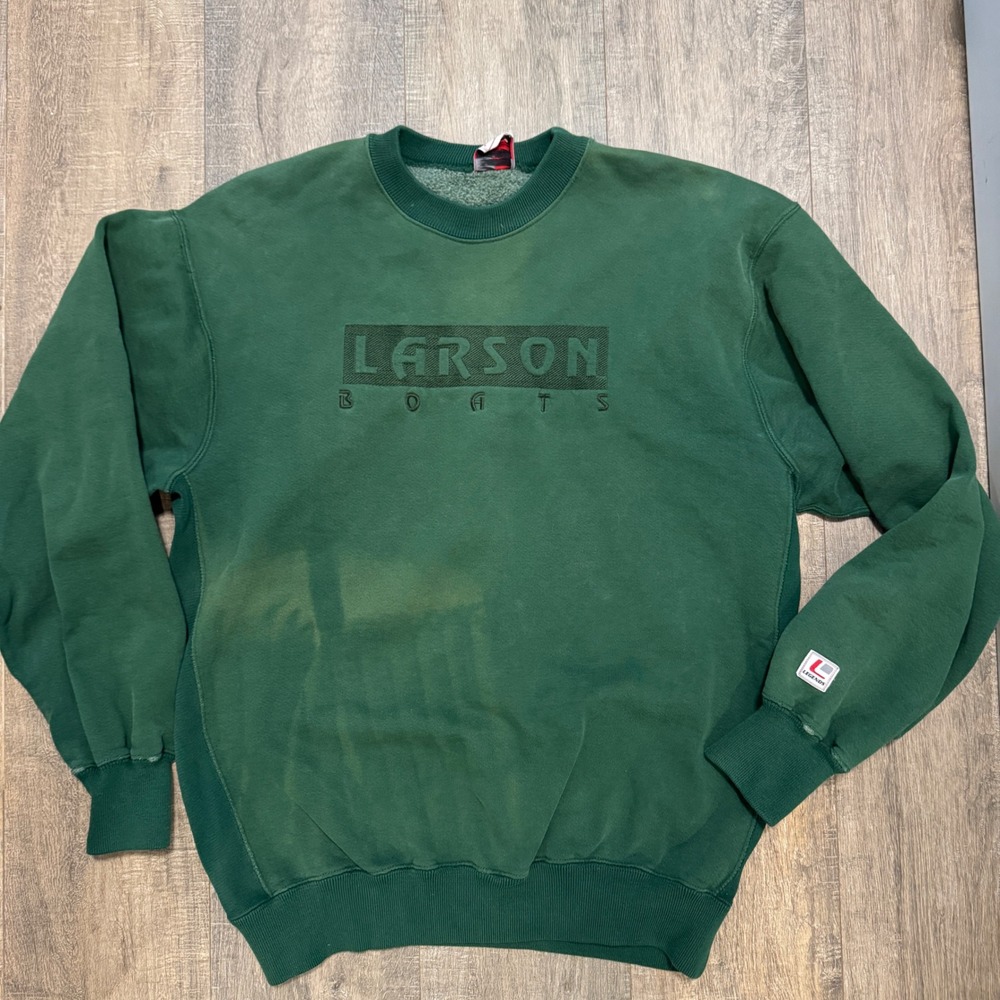 Vintage Legends Athletic Larson Boats Sweatshirt Green XL Made in USA Faded